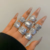 Jewelry Alloy Vintage Distressed Garland Flower Wave Pattern Open Ring Punk Style Women's