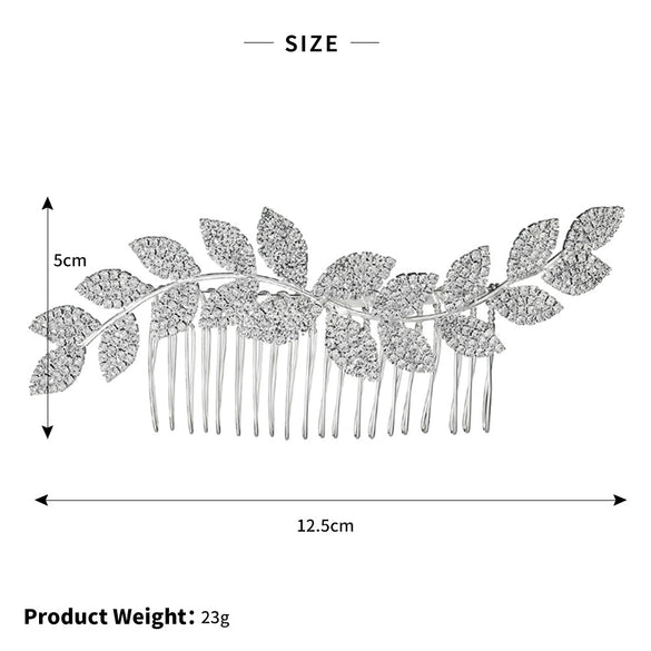 Jewelry Alloy Waveshaped Rhinestone Leaf Multitooth Bridal Hair Comb With Flower Pattern Electroplating For Women