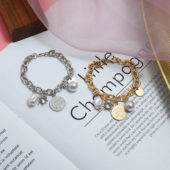 Jewelry Alloy Woven Bracelet With Shell Pattern And Rose Gold Electroplating For Women