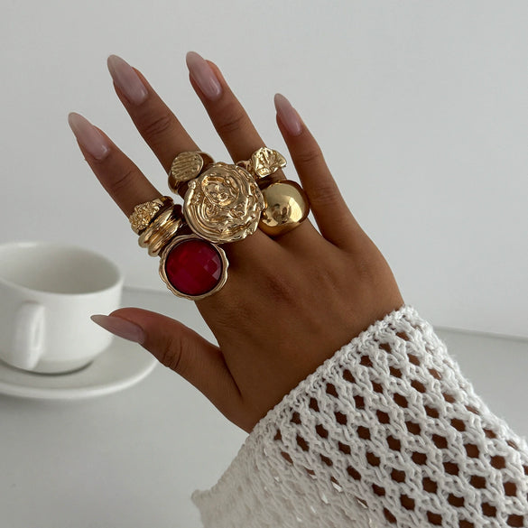 Jewelry Alloyacrylic Drill Geometric Style Electroplated Ring Set