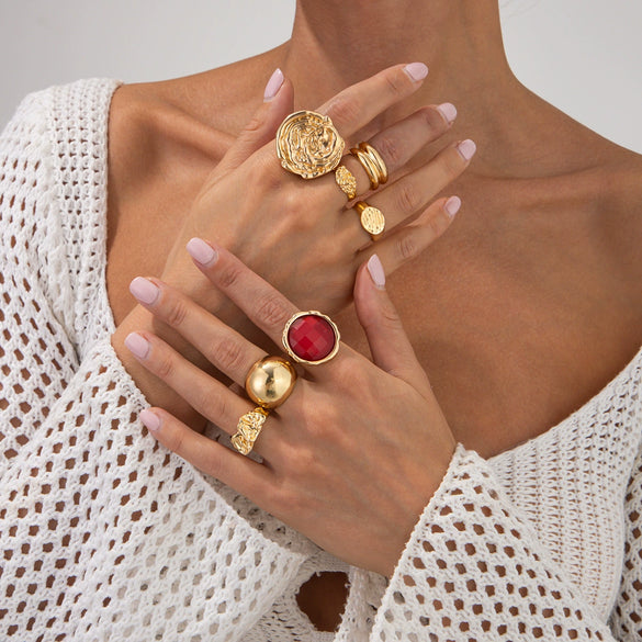 Jewelry Alloyacrylic Drill Geometric Style Electroplated Ring Set