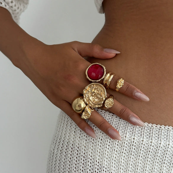 Jewelry Alloyacrylic Drill Geometric Style Electroplated Ring Set