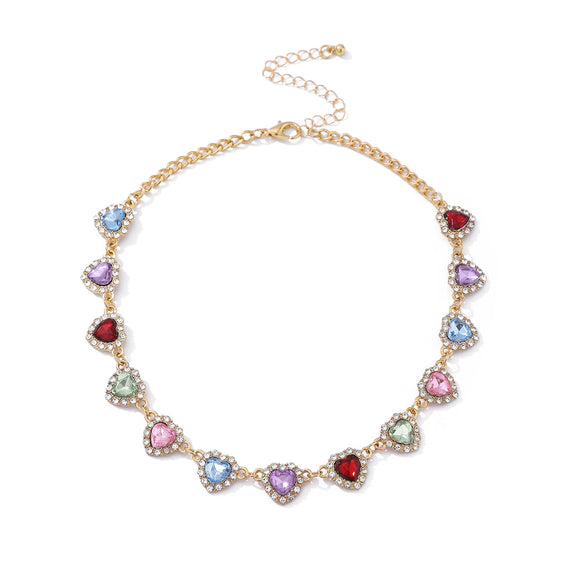 Jewelry Alloyacrylic Drill Heart Shape Electroplating Women's Clavicle Chain Necklace