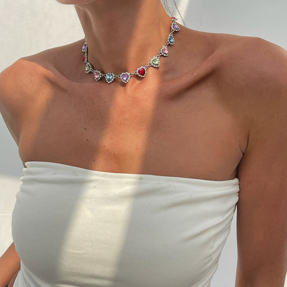 Jewelry Alloyacrylic Drill Heart Shape Electroplating Women's Clavicle Chain Necklace
