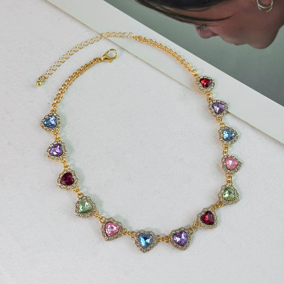 Jewelry Alloyacrylic Drill Heart Shape Electroplating Women's Clavicle Chain Necklace