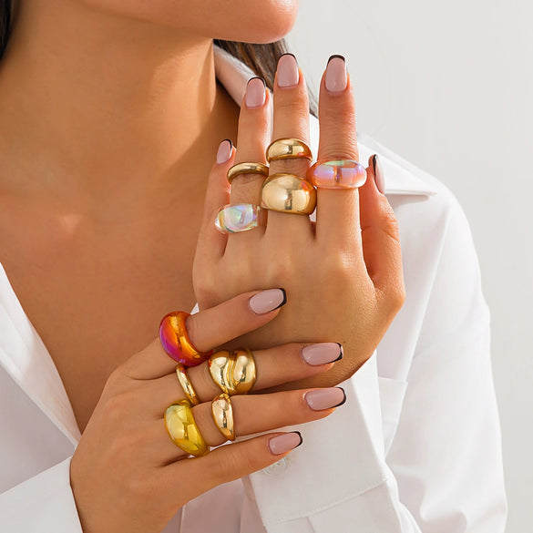 Jewelry Alloyresin Geometric Arc Ring Electroplating Retro Style