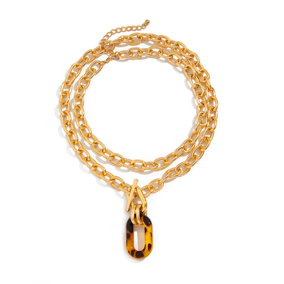 Jewelry Aluminum Chain And Acrylic Geometric Irregular Leopard Buckle Clavicle Chain Electroplated For Women Highend