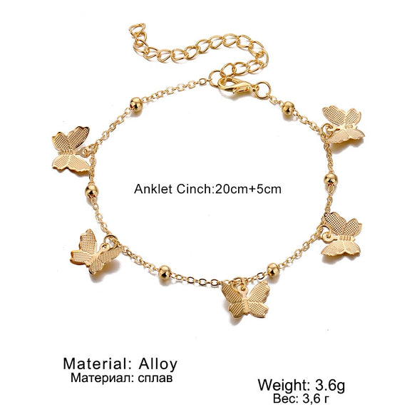 Jewelry Anklet Alloy Geometric Hollow Butterfly Pendant Handmade