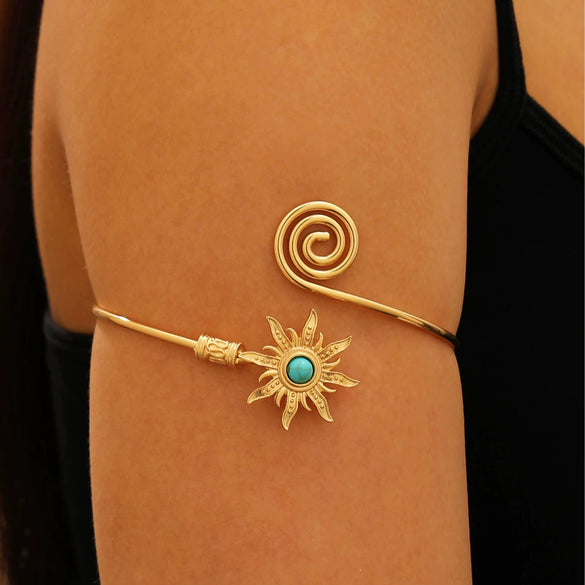Jewelry Arm Cuff Alloy Turquoise Retro Sun Electroplating Style