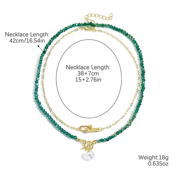 Jewelry Artificial Crystal Beaded Double Layer Necklace With Alloy Pendant Heart Shape Geometric Style Electroplating