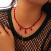 Jewelry Artificial Crystal Geometric Gothic Blood Dropping Tassel Clavicle Necklace For Women Electroplated