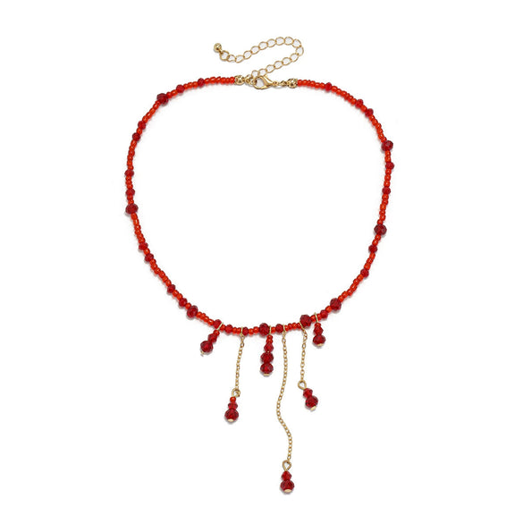 Jewelry Artificial Crystal Geometric Gothic Blood Dropping Tassel Clavicle Necklace For Women Electroplated