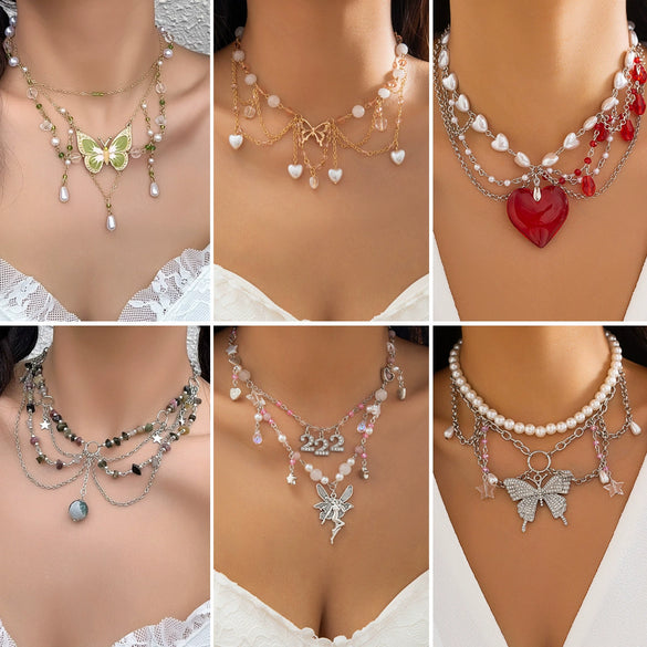Jewelry Artificial Crystal Imitation Pearls Snake Bone Chain Animal Zodiac Butterfly Choker Electroplating Design For Women