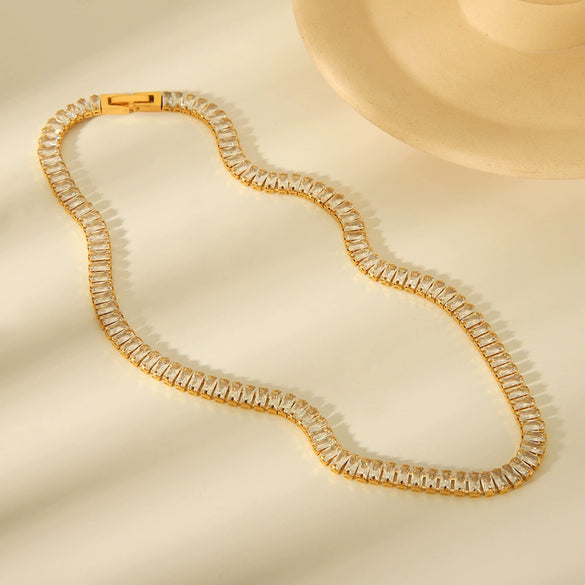 Jewelry Artificial Crystal Zircon Geometric Diamond Necklace For Women Titanium Steel
