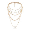 Jewelry Artificial Pearl Metal Geometric Multi Layer Chain Necklace With Electroplating Treatment