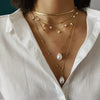 Jewelry Artificial Pearl Metal Geometric Multi Layer Chain Necklace With Electroplating Treatment