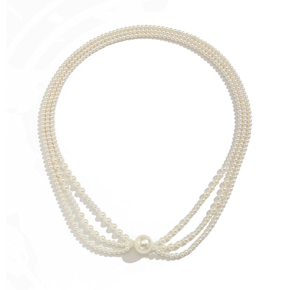 Jewelry Baroque Geometric Imitation Pearl Beaded Clavicle Chain Multilayer Long Necklace With Electroplating