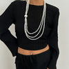 Jewelry Baroque Geometric Imitation Pearl Beaded Clavicle Chain Multilayer Long Necklace With Electroplating