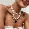 Jewelry Baroque Imitation Pearl Alloy Beaded Necklace With Heart Shape Pendant And Electroplating Design