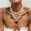 Jewelry Baroque Imitation Pearl Alloy Beaded Necklace With Heart Shape Pendant And Electroplating Design