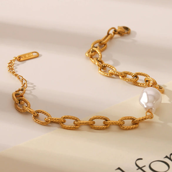 Jewelry Baroque Pearl Titanium Steel Hiphop Style Bracelet With Vacuum Electroplating