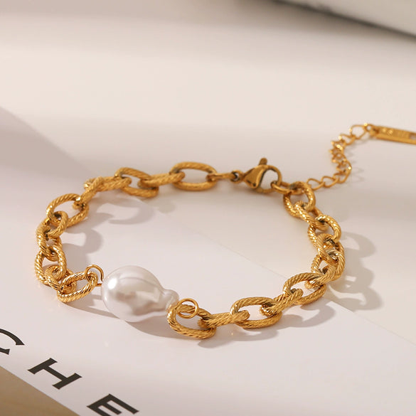 Jewelry Baroque Pearl Titanium Steel Hiphop Style Bracelet With Vacuum Electroplating