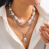 Jewelry Baroque Shaped Imitation Pearl And Alloy Clavicle Chain With Geometric Pendant Electroplated Multilayer Necklace