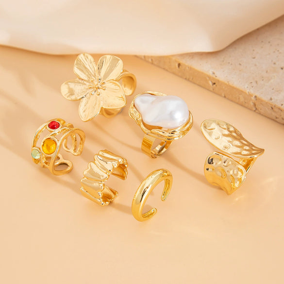 Jewelry Baroque Style Zinc Alloy Flower Ring For Women
