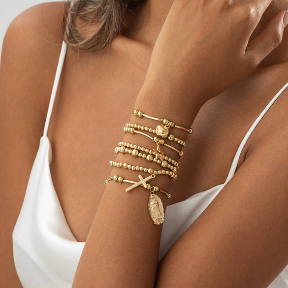 Jewelry Beaded Cross Bracelet With Star Pattern Ccb Metal Electroplated For Women