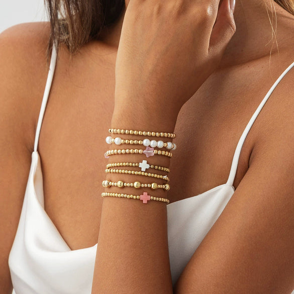 Jewelry Beaded Cross Bracelet With Star Pattern Ccb Metal Electroplated For Women
