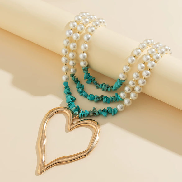 Jewelry Beaded Imitation Pearl Necklace Plastic Resin Alloy Heart Shape Electroplated For Women