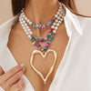 Jewelry Beaded Imitation Pearl Necklace Plastic Resin Alloy Heart Shape Electroplated For Women