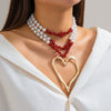 Jewelry Beaded Imitation Pearl Necklace Plastic Resin Alloy Heart Shape Electroplated For Women