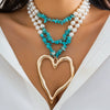 Jewelry Beaded Imitation Pearl Necklace Plastic Resin Alloy Heart Shape Electroplated For Women
