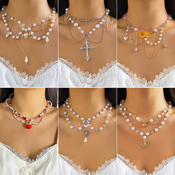 Jewelry Beaded Necklace With Fruit Pattern And Artificial Crystal Pendant Handmade For Women