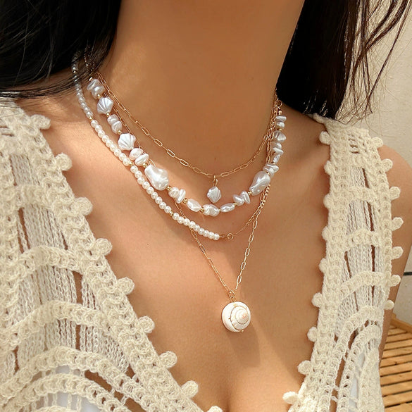 Jewelry Beaded Shell Ocean Style Baroque Imitation Pearl Handmade Necklace