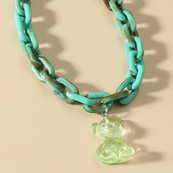 Jewelry Bear Necklace Plastic Resin Artificial Crystal Doll Pattern Electroplated Cross Chain For Women