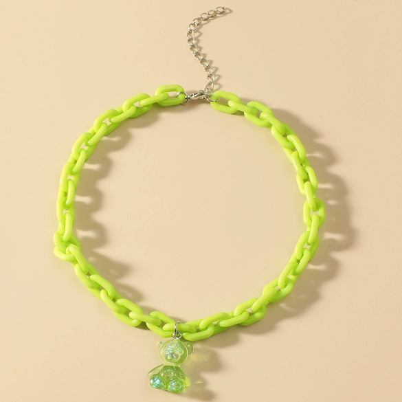 Jewelry Bear Necklace Plastic Resin Artificial Crystal Doll Pattern Electroplated Cross Chain For Women