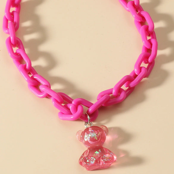 Jewelry Bear Necklace Plastic Resin Artificial Crystal Doll Pattern Electroplated Cross Chain For Women