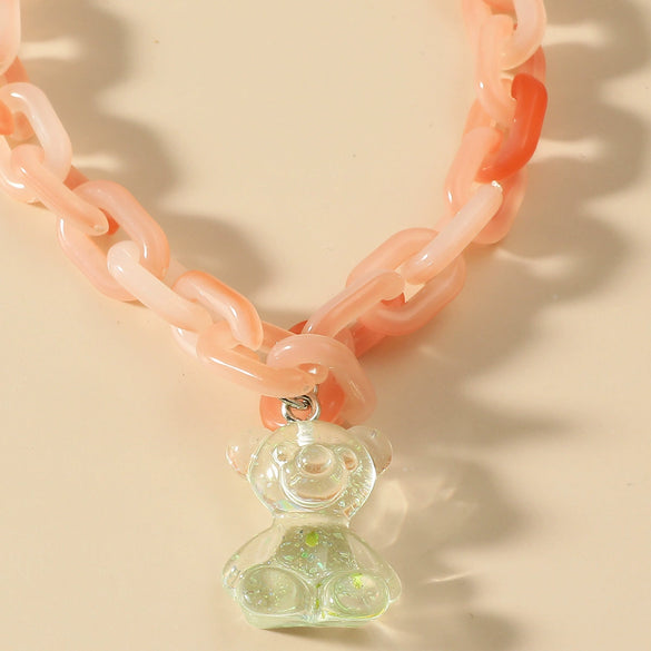 Jewelry Bear Necklace Plastic Resin Artificial Crystal Doll Pattern Electroplated Cross Chain For Women