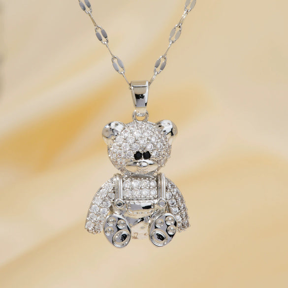 Jewelry Bear Pendant Copper Inlaid Zirconium Electroplating Necklace Animal Style