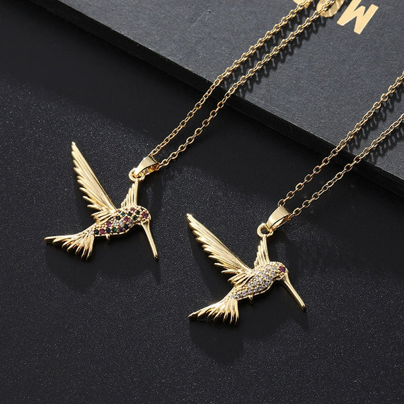 Jewelry Bird Pendant Necklace Zircon Copper Goldplated Ochain Fashion Animal Style