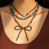 Jewelry Bohemian Bow Beaded Necklace Velvet Alloy Imitation Turquoise Electroplated