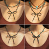 Jewelry Bohemian Bow Beaded Necklace Velvet Alloy Imitation Turquoise Electroplated