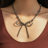 Jewelry Bohemian Bow Beaded Necklace Velvet Alloy Imitation Turquoise Electroplated