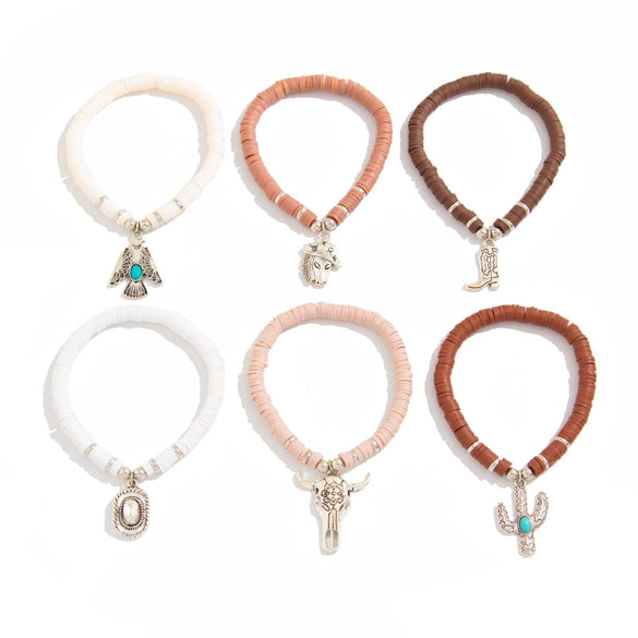 Jewelry Bohemian Cactus Alloy Polymer Clay Pendant Bracelet Electroplated Geometric Style