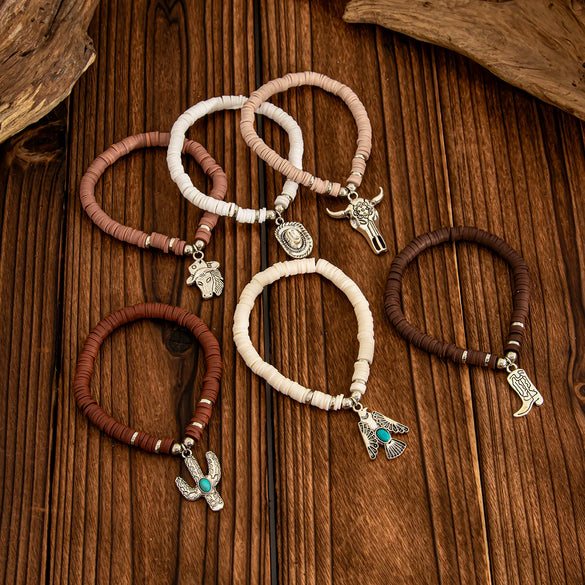 Jewelry Bohemian Cactus Alloy Polymer Clay Pendant Bracelet Electroplated Geometric Style