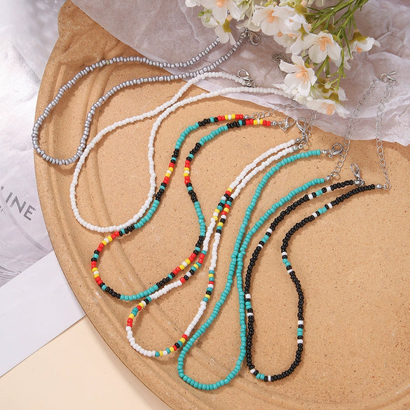 Jewelry Bohemian Color Rice Beads Multilayer Stacked Conventional Chain Geometric Women's Necklace