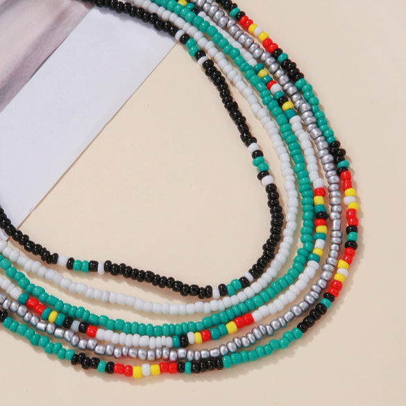 Jewelry Bohemian Color Rice Beads Multilayer Stacked Conventional Chain Geometric Women's Necklace