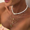 Jewelry Bohemian Colored Soft Pottery Beaded Alloy Clavicle Chain With Flower Shape And Electroplating